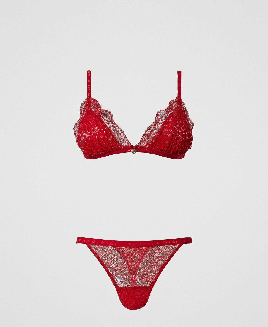 TWINSET Reggiseno A Triangolo E Perizoma In Pizzo Rosso Wholesale